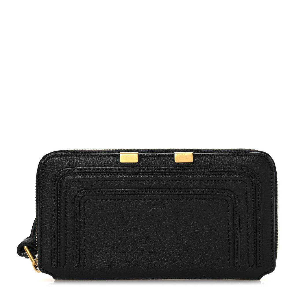 Grained Calfskin Marcie Long Zip Around Wallet Black