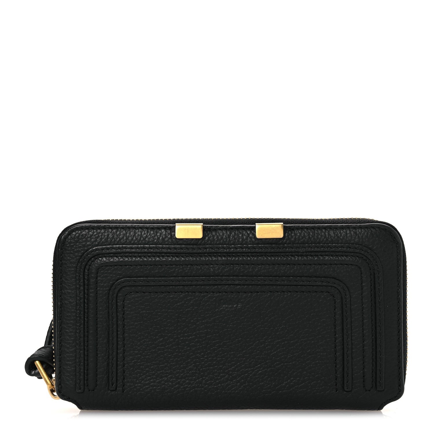 Grained Calfskin Marcie Long Zip Around Wallet Black