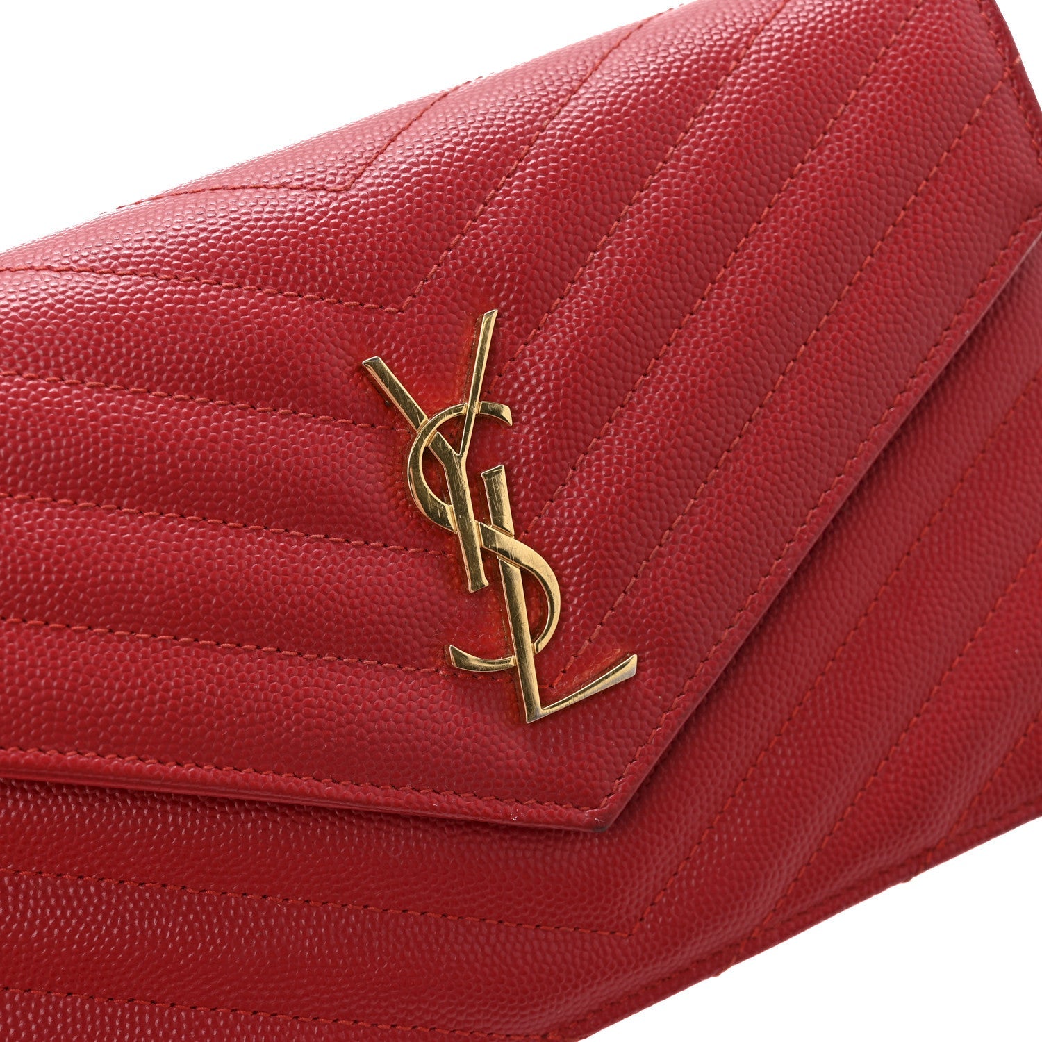 Grain De Poudre Matelasse Chevron Monogram Envelope Chain Wallet New Red