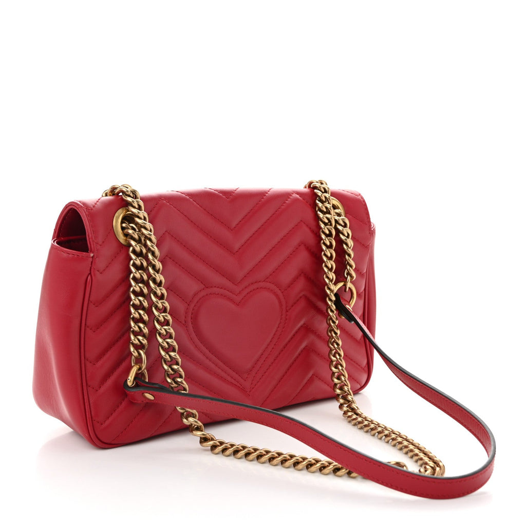 Calfskin Matelasse Small GG Marmont Shoulder Bag Hibiscus Red