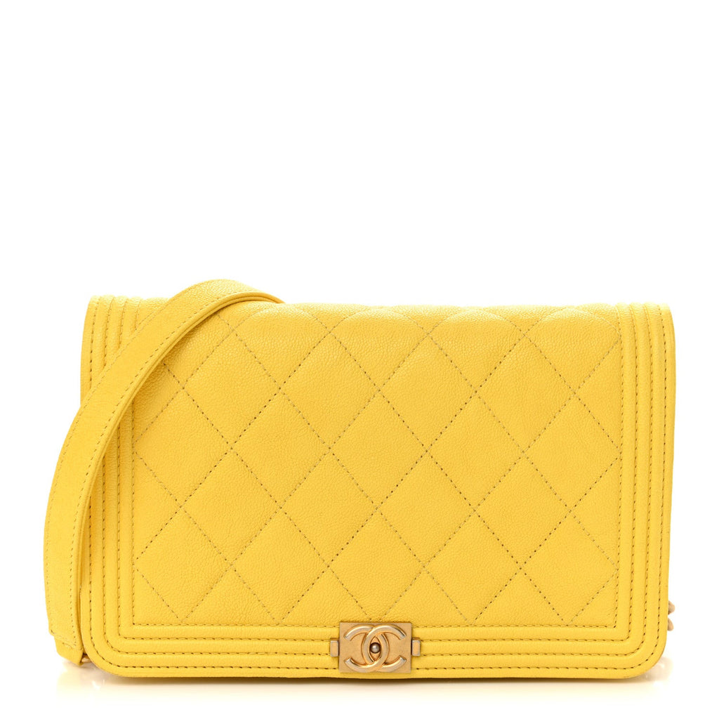 Caviar Quilted Boy Wallet On Chain WOC Yellow