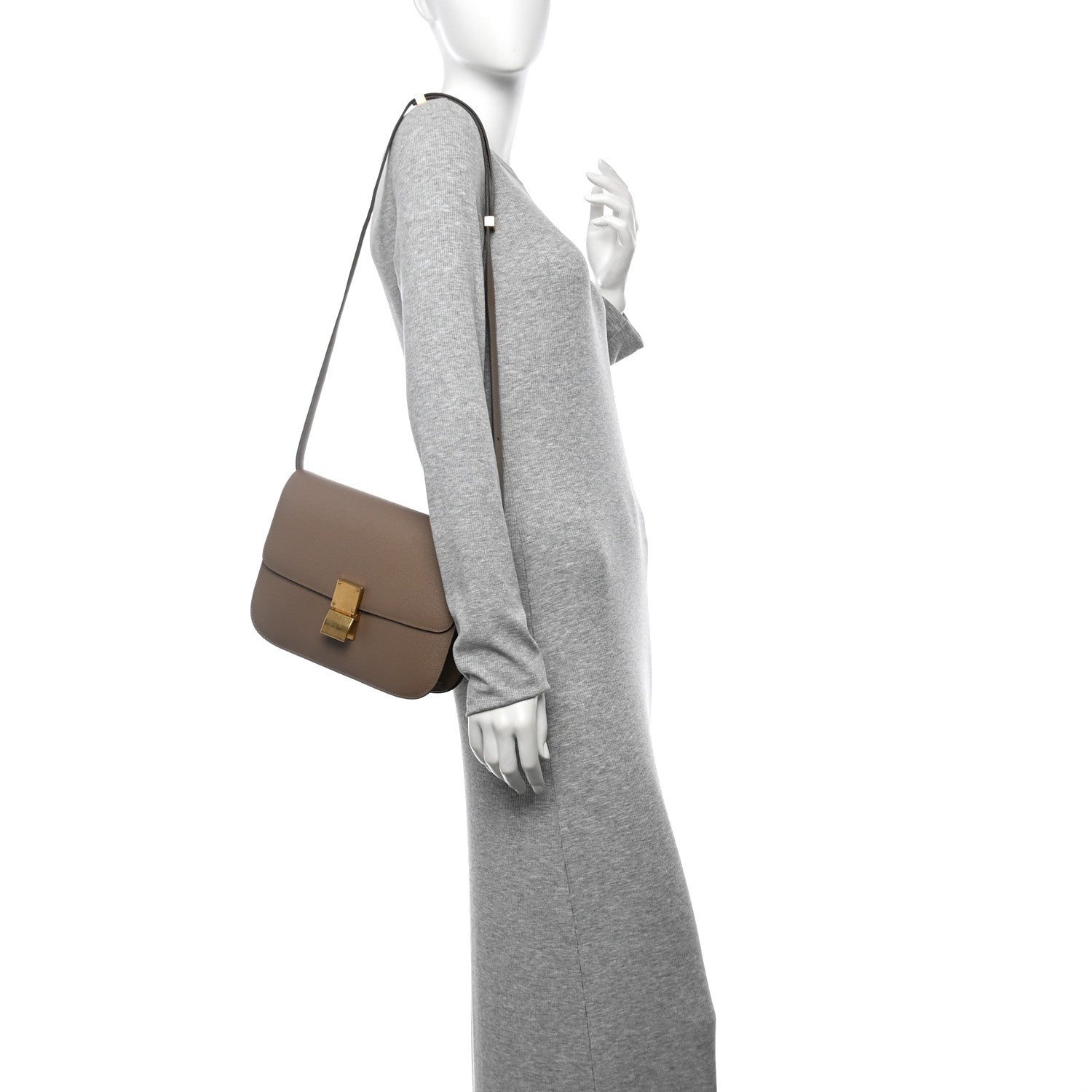 Liege Calfskin Medium Classic Box Flap Bag Taupe