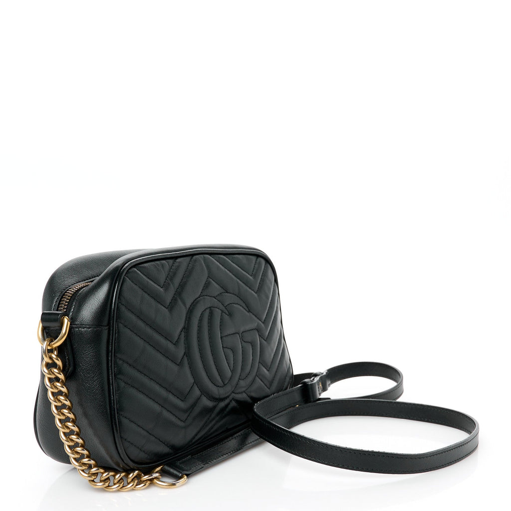 Calfskin Matelasse Small GG Marmont Chain Shoulder Bag Black