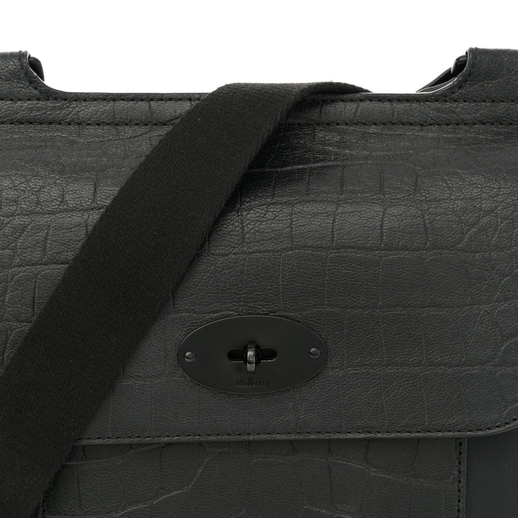 Calfskin Crocodile Embossed Effect Antony Messenger Crossbody Black