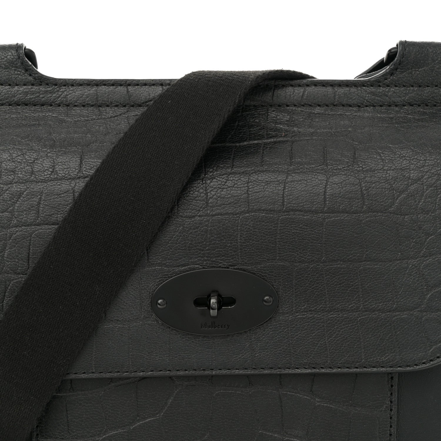Calfskin Crocodile Embossed Effect Antony Messenger Crossbody Black