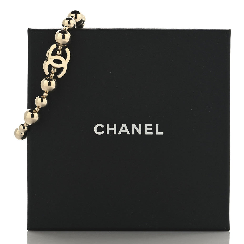 Metal Beaded CC Bracelet Gold