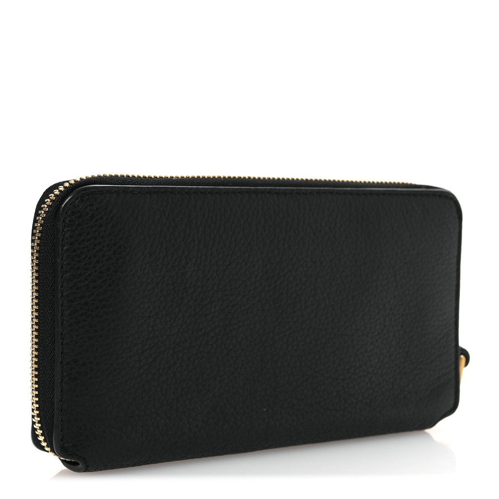 Grained Calfskin Marcie Long Zip Around Wallet Black