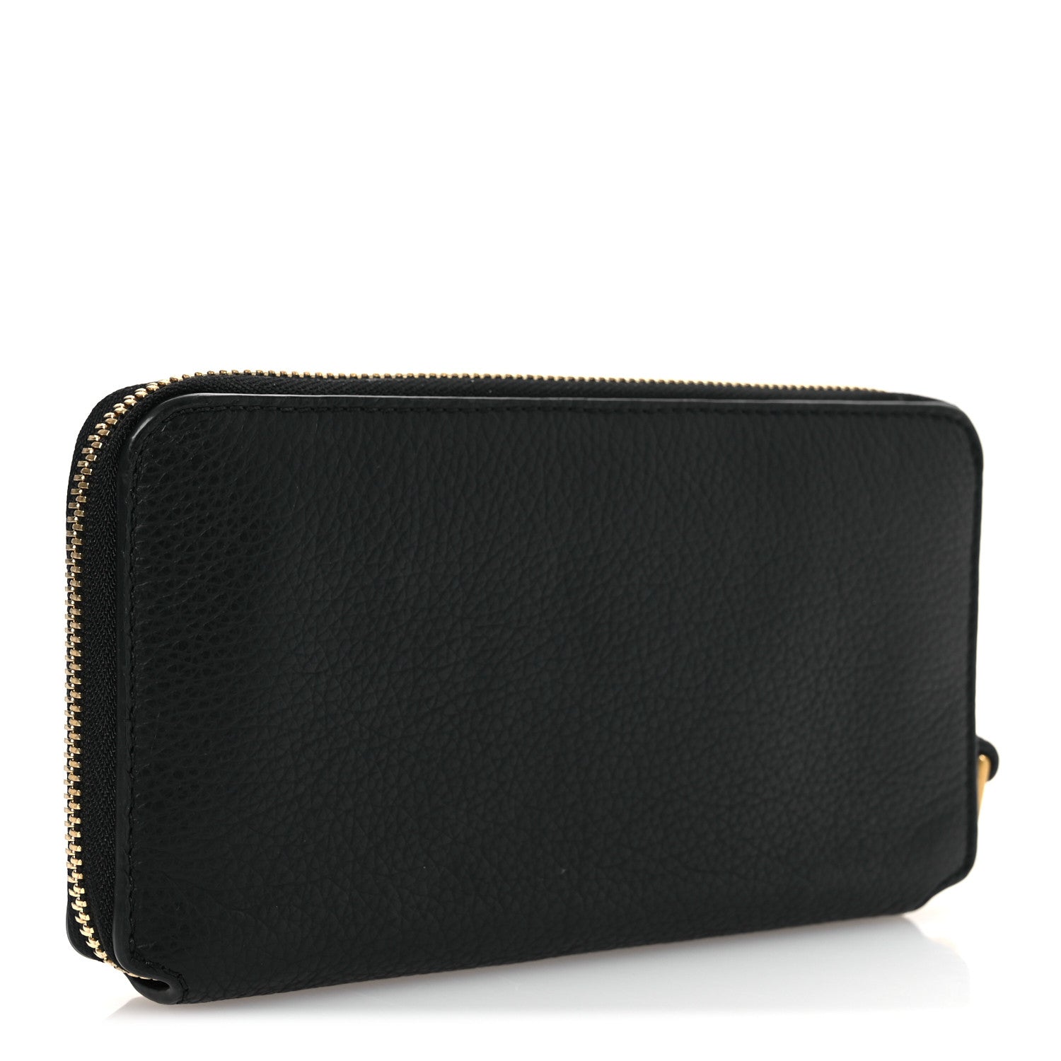 Grained Calfskin Marcie Long Zip Around Wallet Black