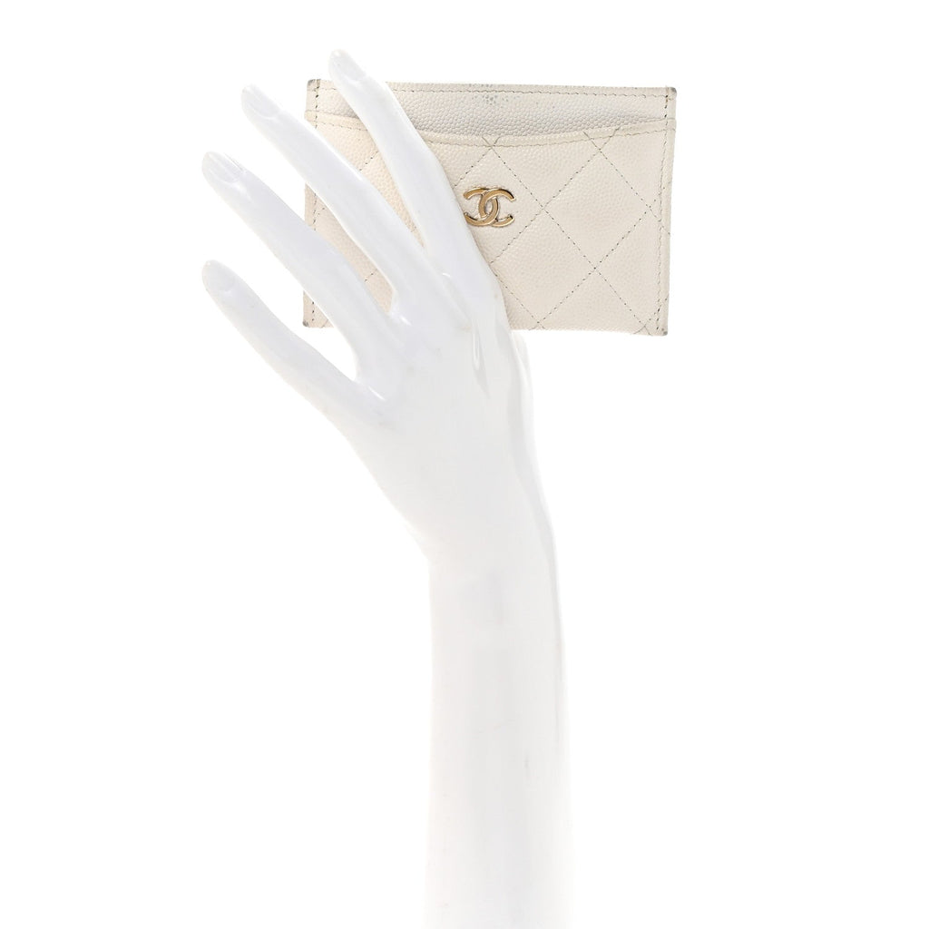 Caviar Quilted Card Holder White