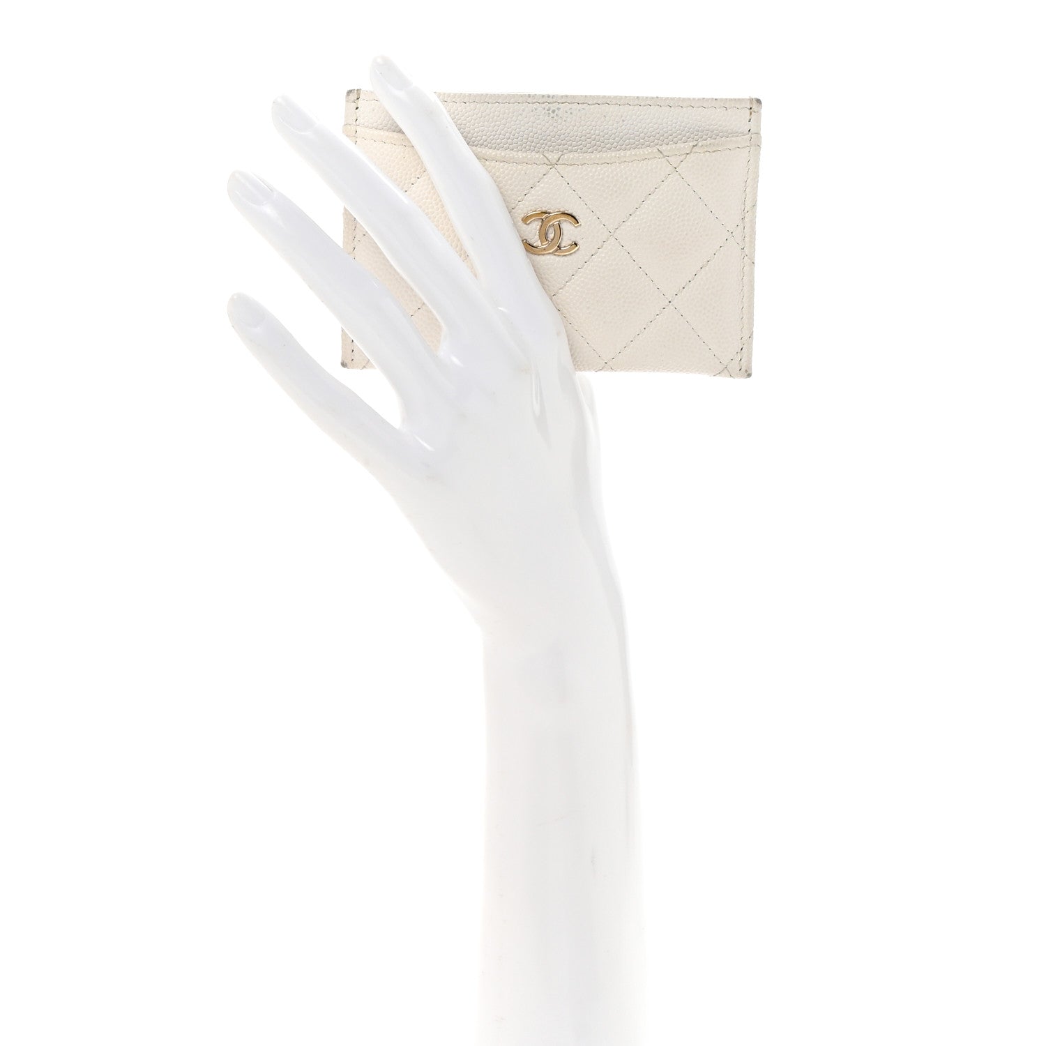 Caviar Quilted Card Holder White