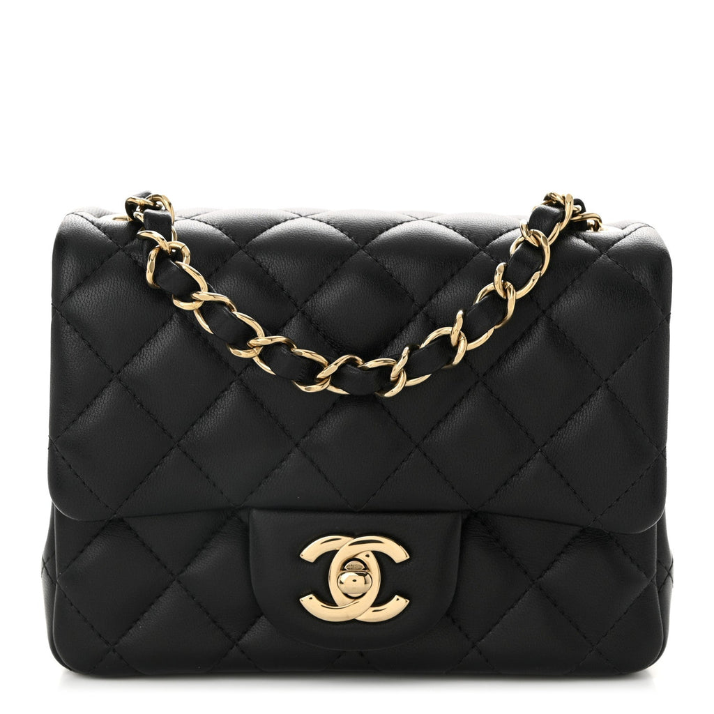 Lambskin Quilted Mini Square Flap Black