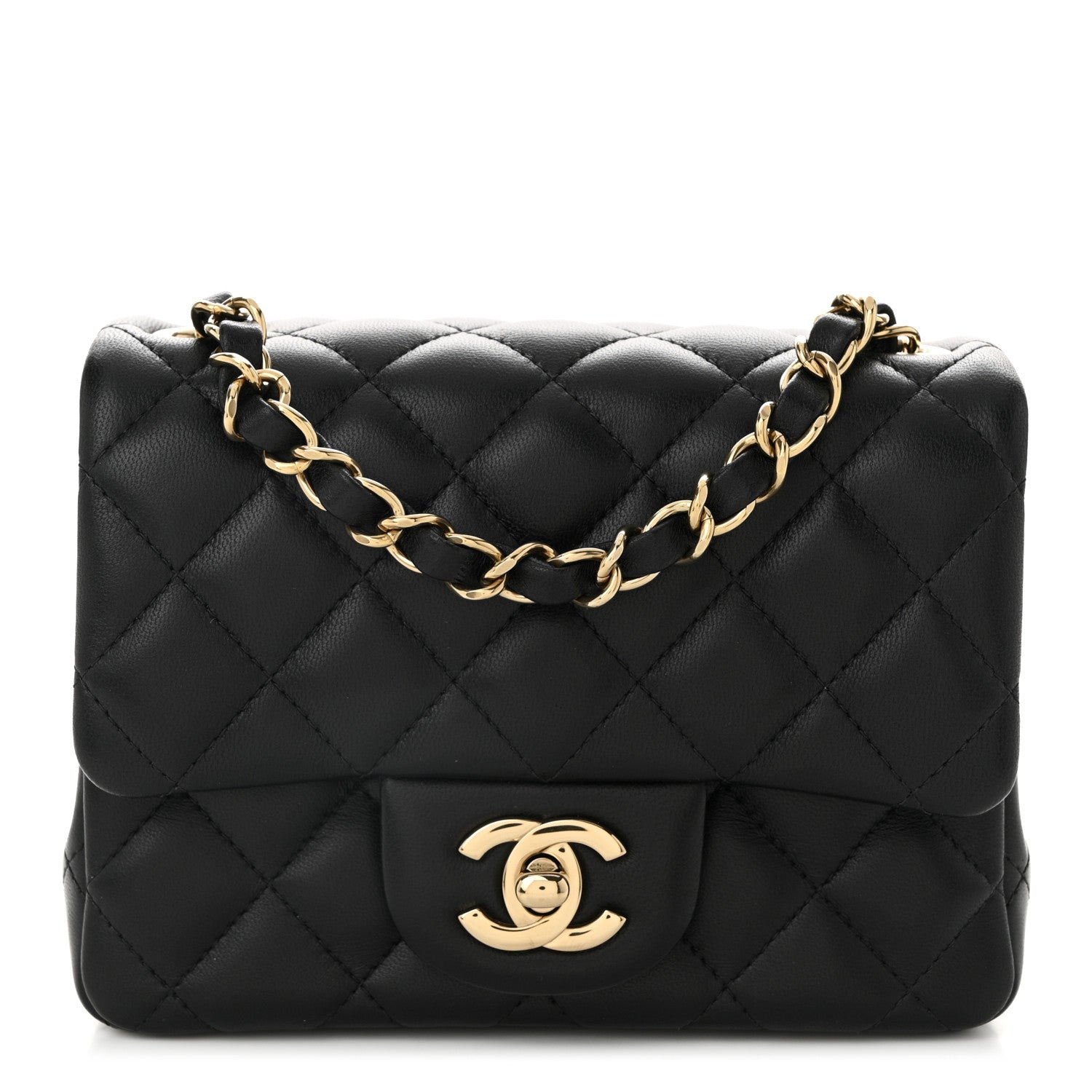 Lambskin Quilted Mini Square Flap Black