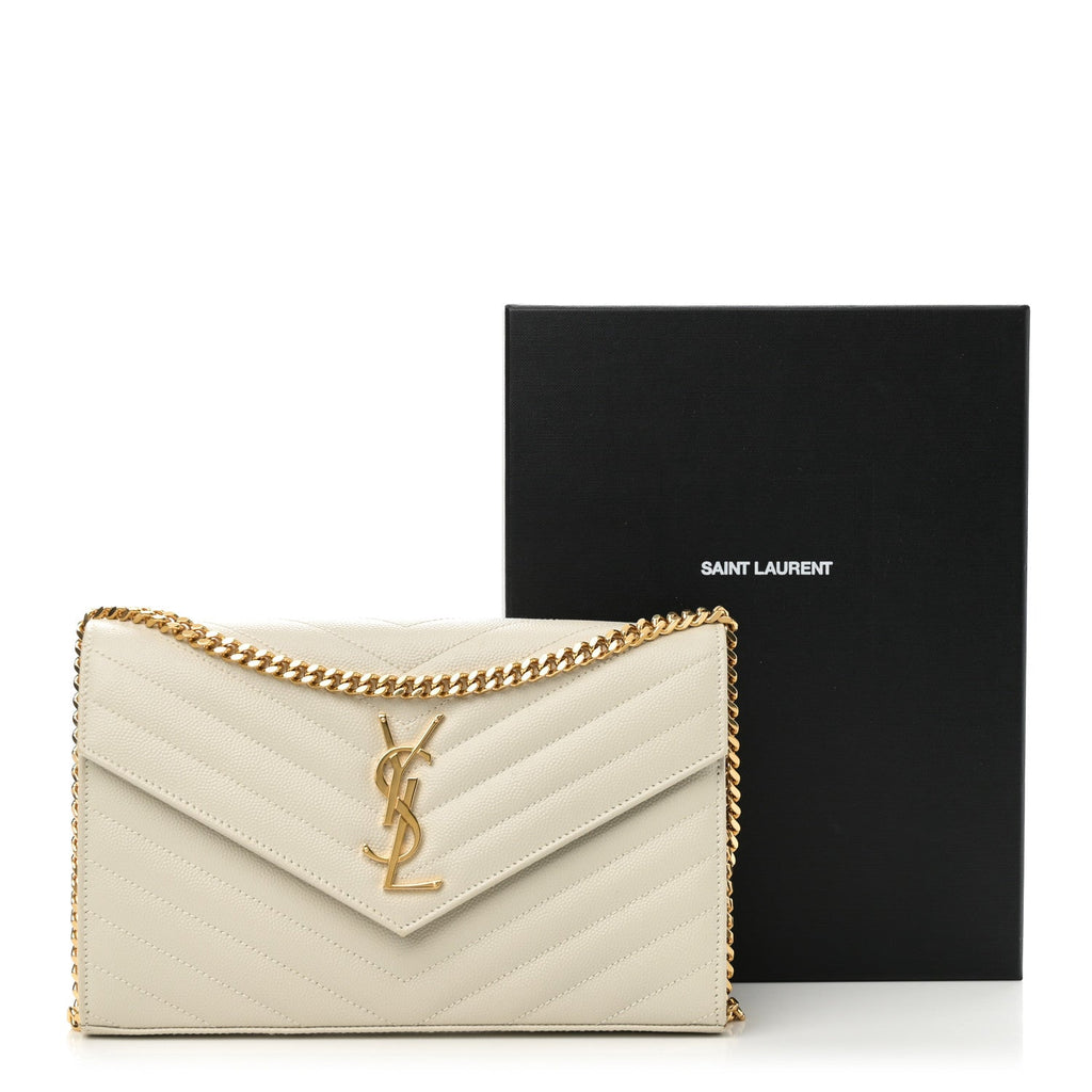 Grain De Poudre Matelasse Chevron Monogram Chain Wallet Crema Soft