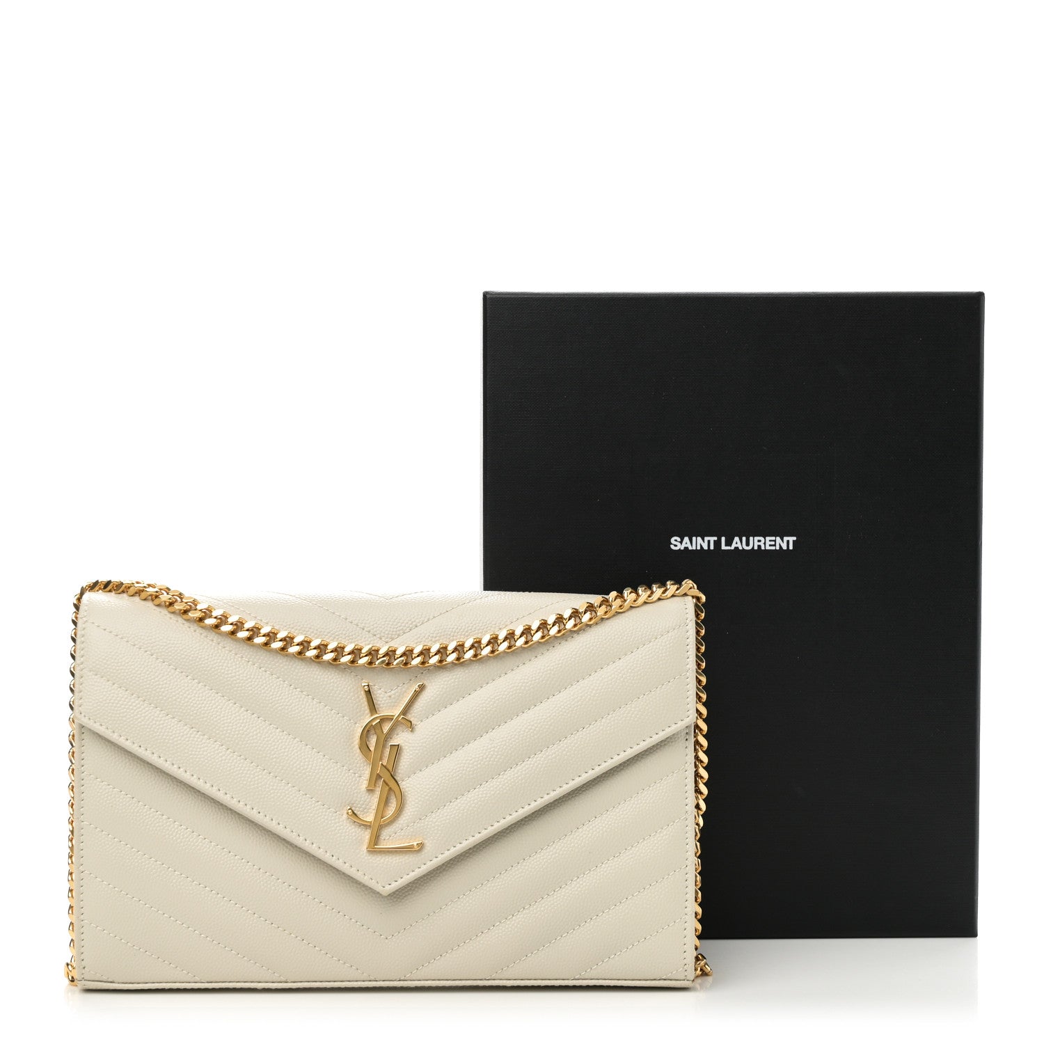 Grain De Poudre Matelasse Chevron Monogram Chain Wallet Crema Soft