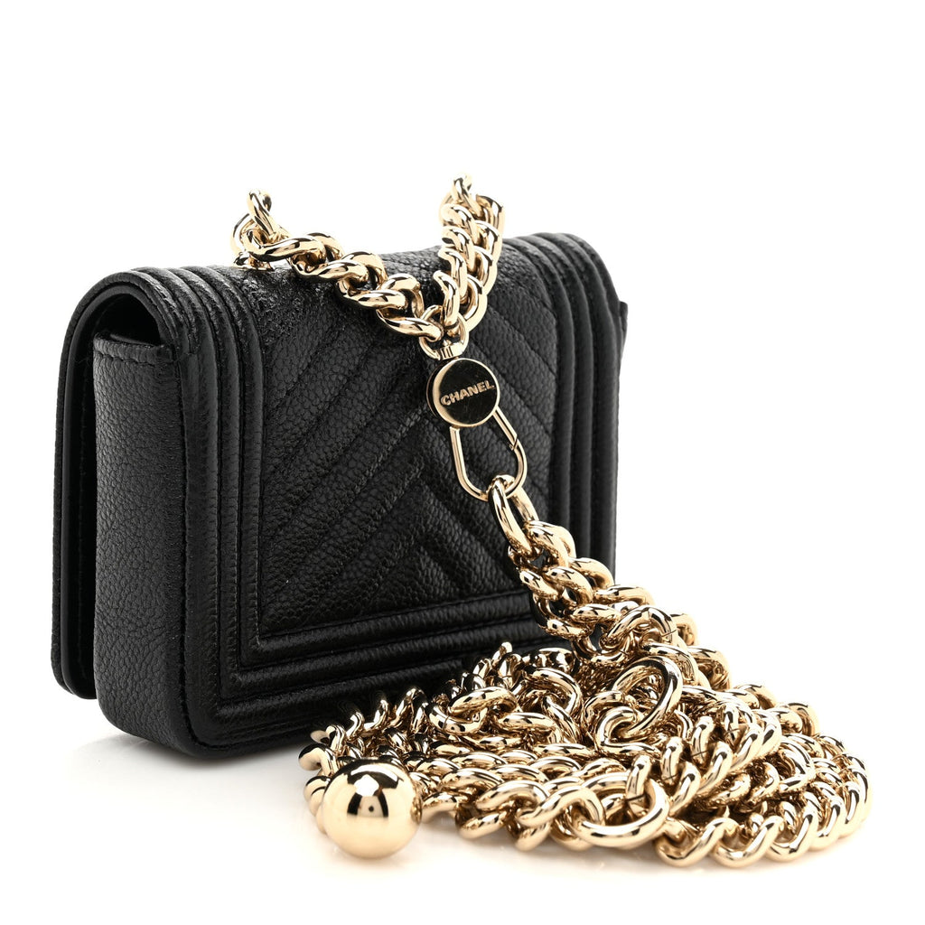 Caviar Chevron Quilted Boy Flap Waist Belt Bag Black