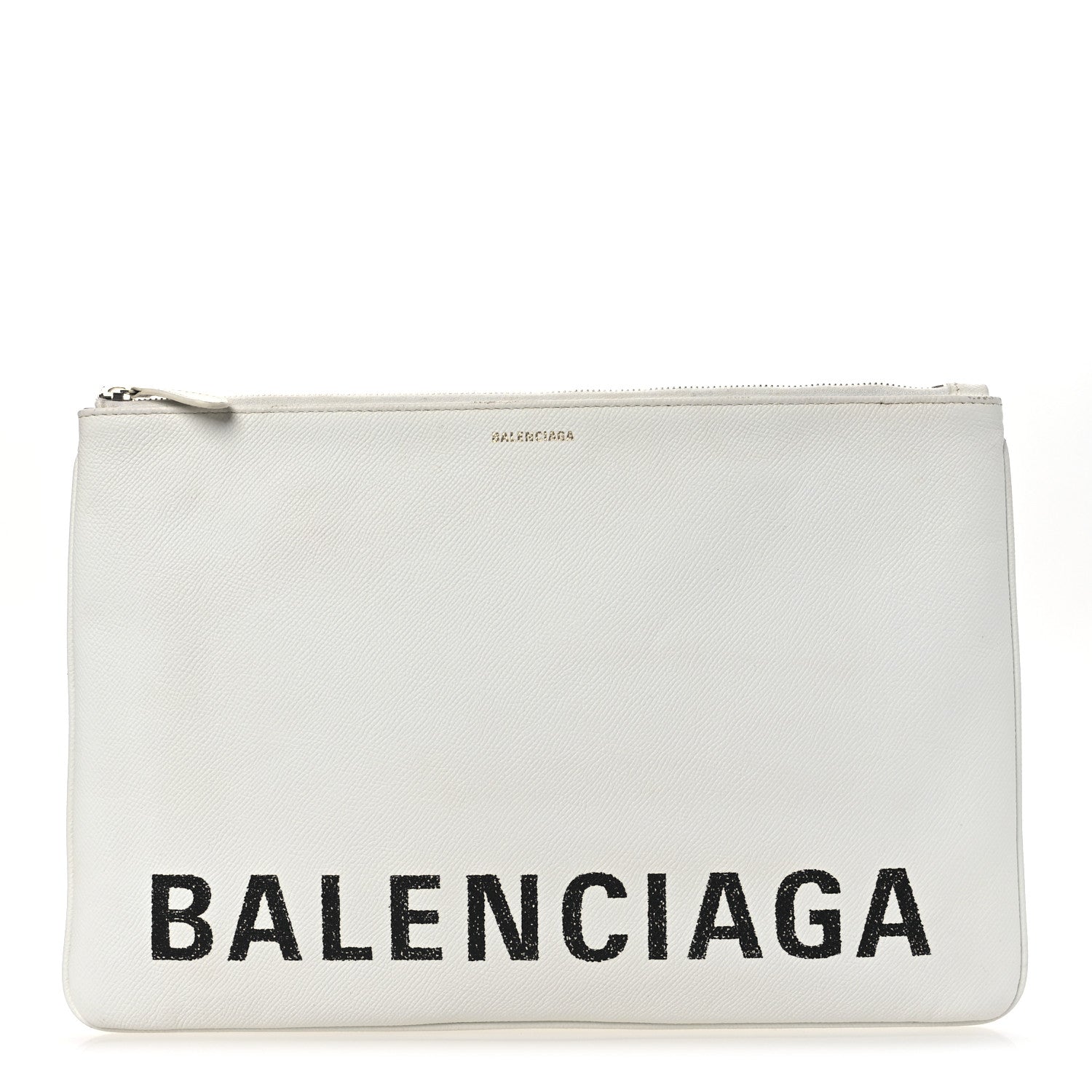Calfskin Logo Large Zip Pouch White