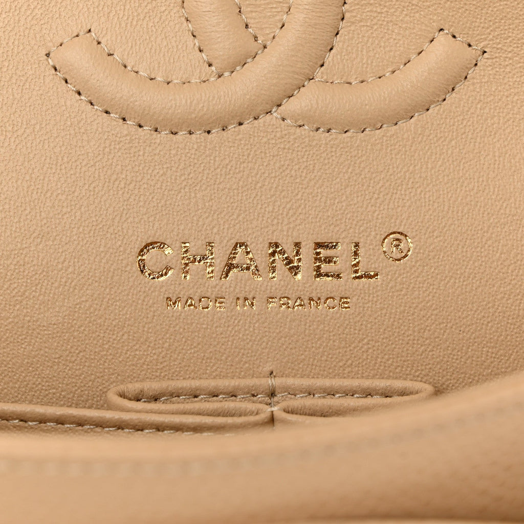 Caviar Quilted Small Double Flap Beige