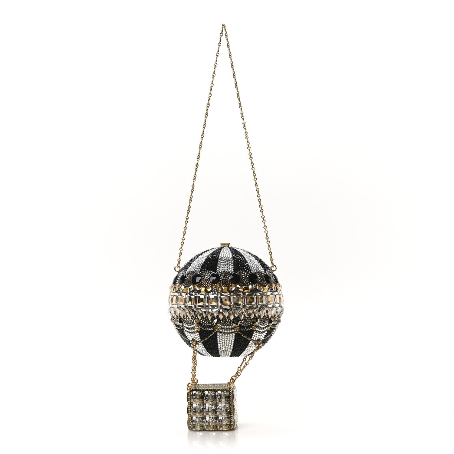 Crystal Pearl Amelia Hot Air Balloon Minaudiere Clutch Gold