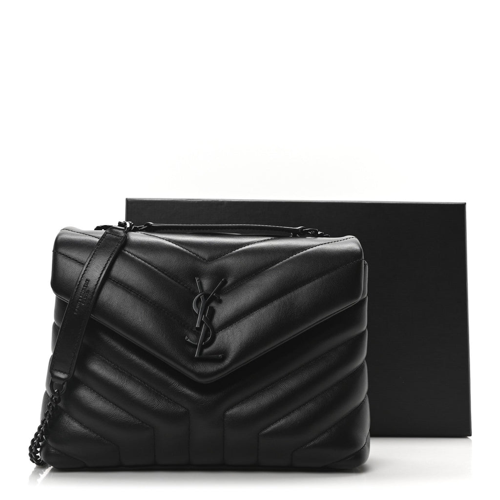 Calfskin Y Quilted Monogram Monochrome Small Loulou Chain Satchel Black