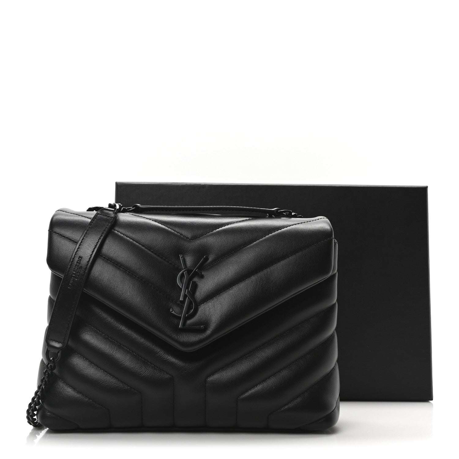 Calfskin Y Quilted Monogram Monochrome Small Loulou Chain Satchel Black