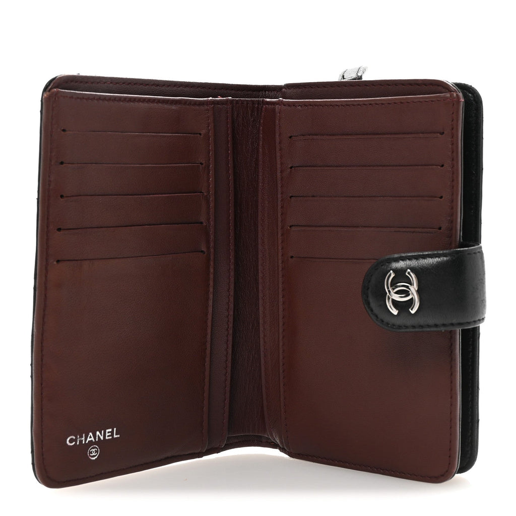 Lambskin Quilted Zipped Pocket Wallet Black