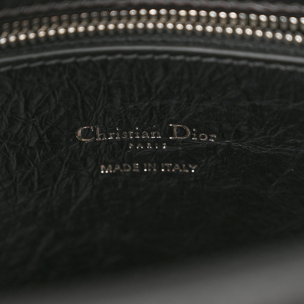 Crinkled Calfskin Studded Pearls Medium Lady Dior Black