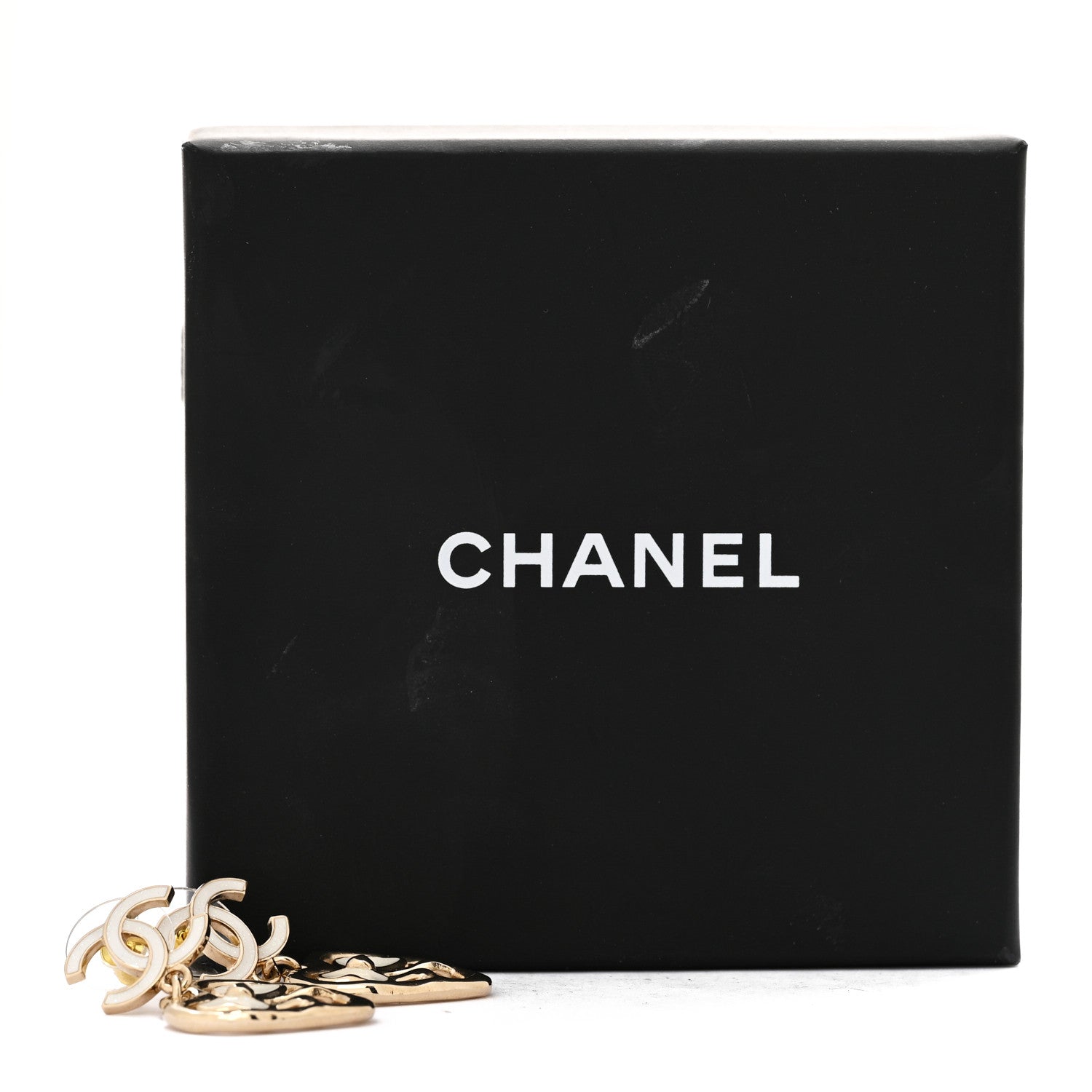 Metal Enamel CC Heart Drop Earrings Gold