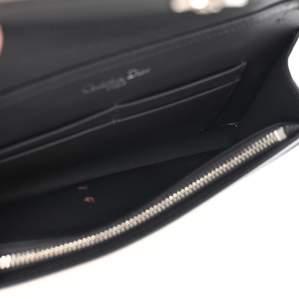 Metallic Patent Micro-Cannage Diorama Wallet on Chain Pouch Silver