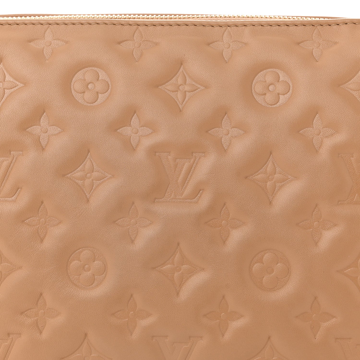 Lambskin Embossed Monogram Coussin PM Taupe