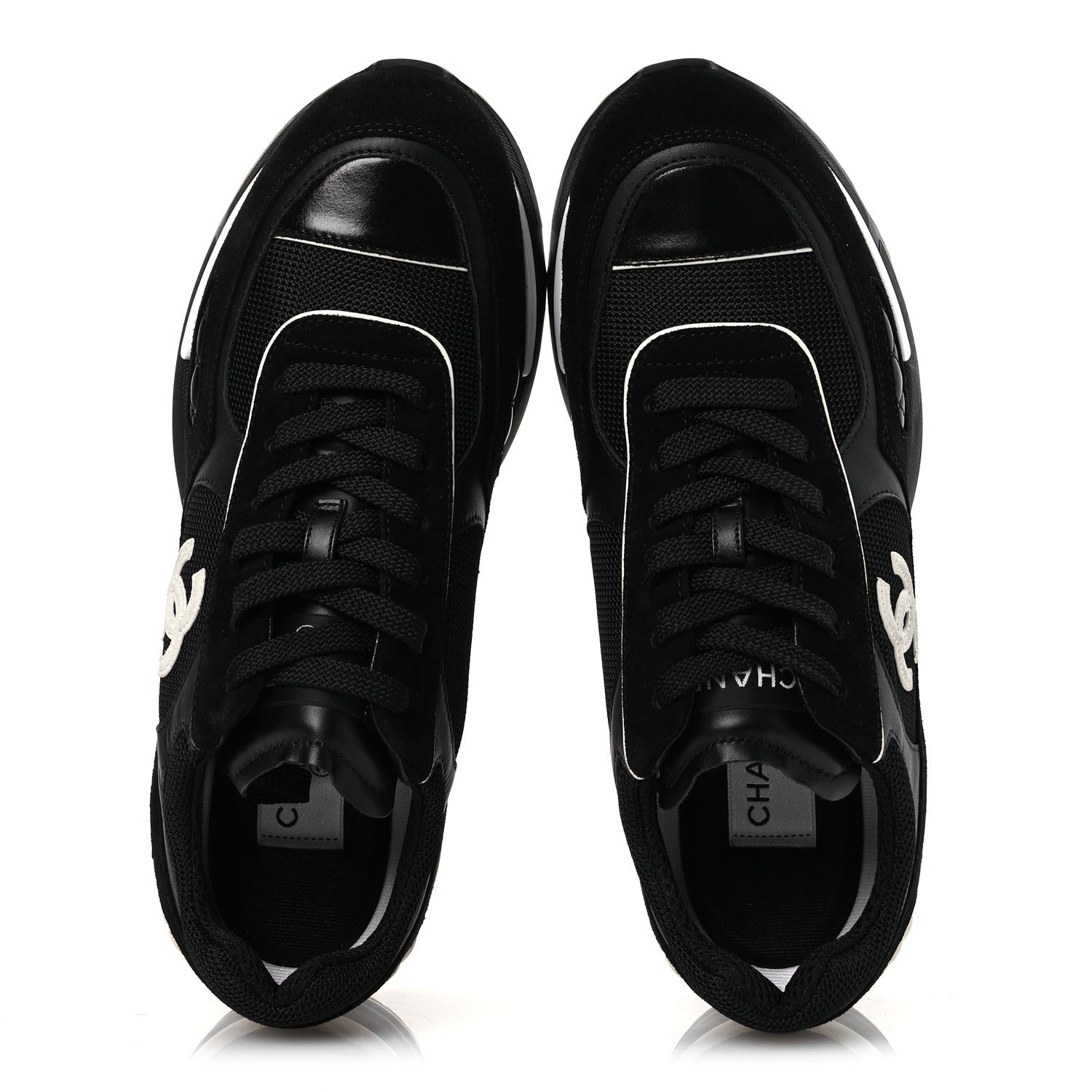 Mixed Fibers Suede Shiny Calfskin Womens CC Sneakers 40.5 Black