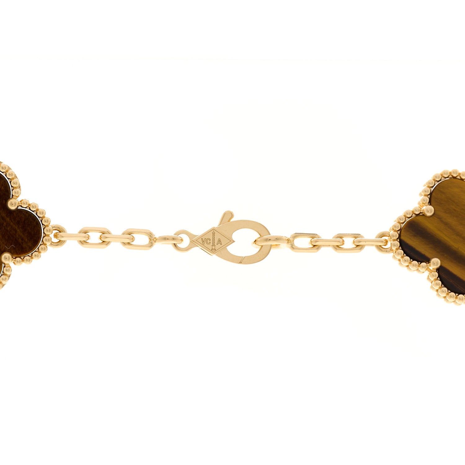 18K Yellow Gold Tiger Eye 20 Motifs Vintage Alhambra Necklace