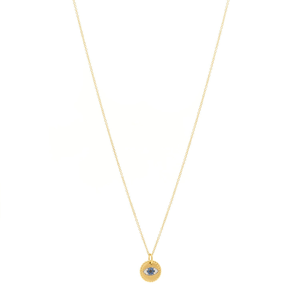 18K Yellow Gold Blue Sapphire Diamond Evil Eye Necklace