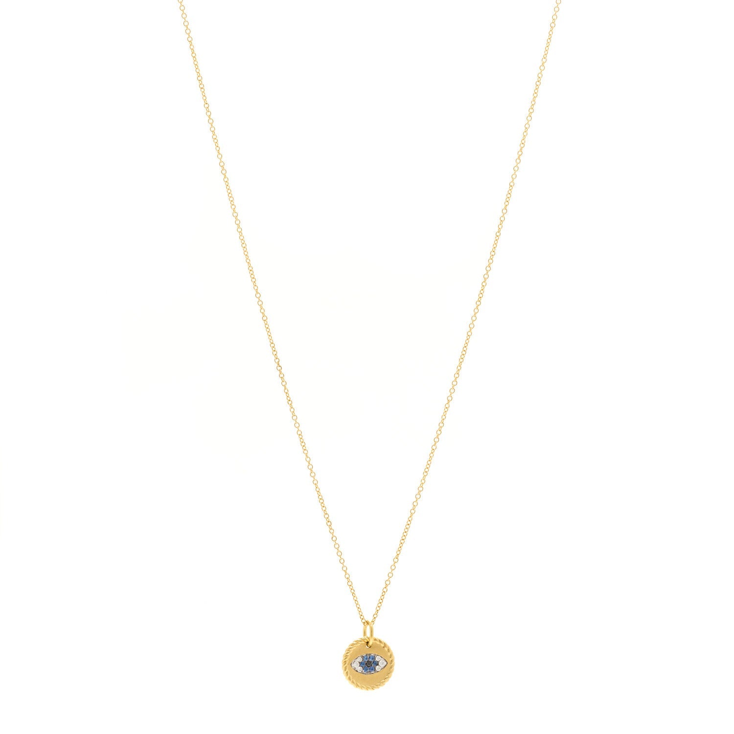 18K Yellow Gold Blue Sapphire Diamond Evil Eye Necklace