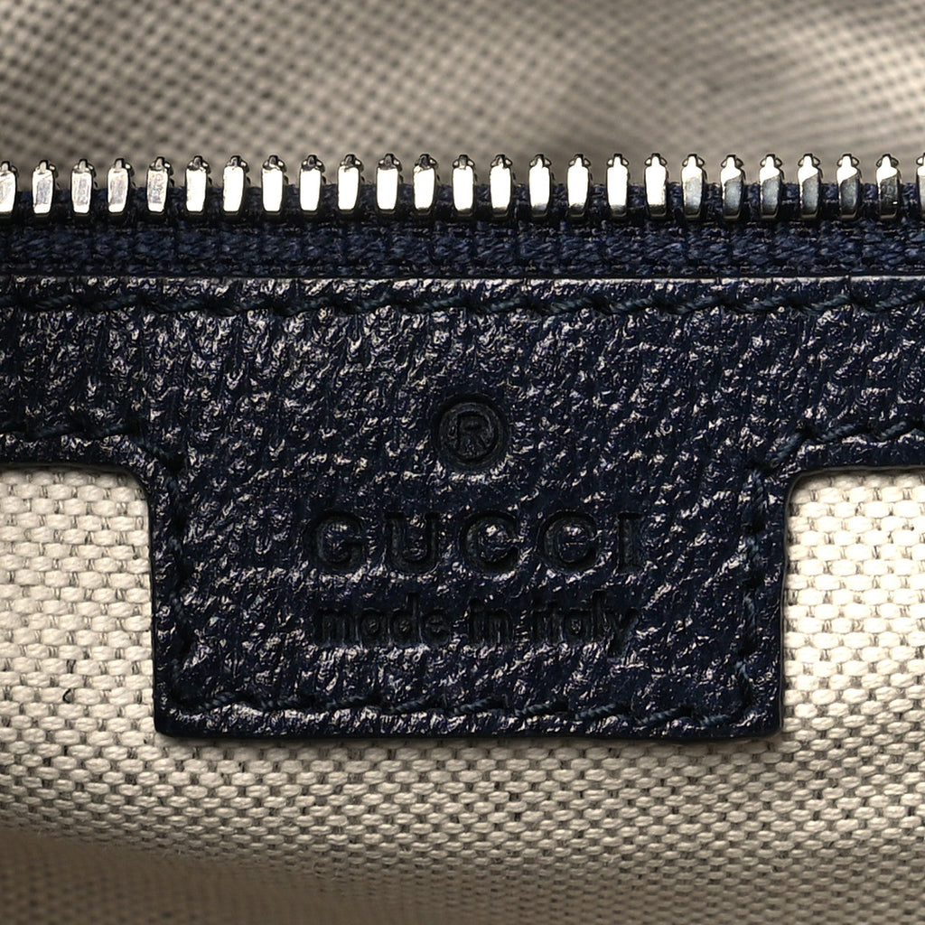 GG Supreme Monogram Textured Dollar Calfskin Small Retro Interlocking G Tote Bag Beige Blue