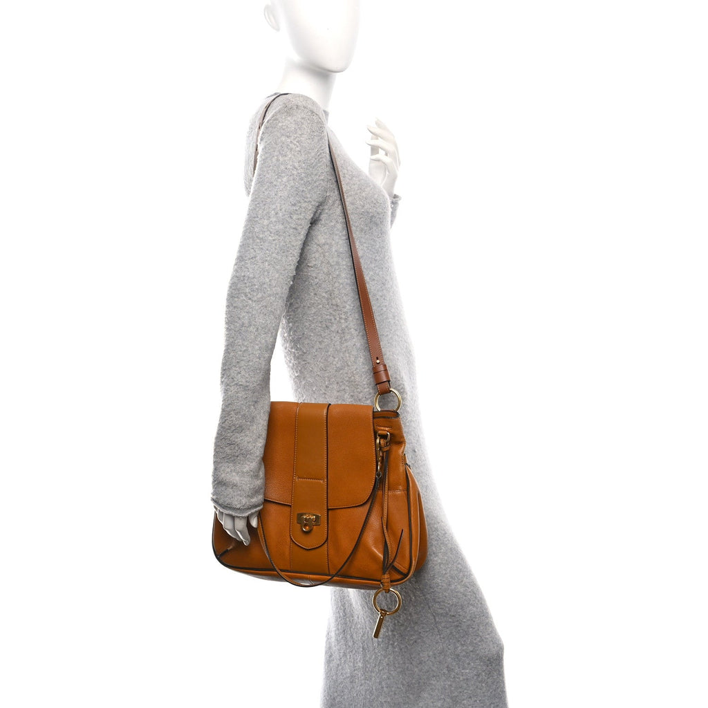 Grained Lambskin Medium Lexa Shoulder Bag Mustard Brown