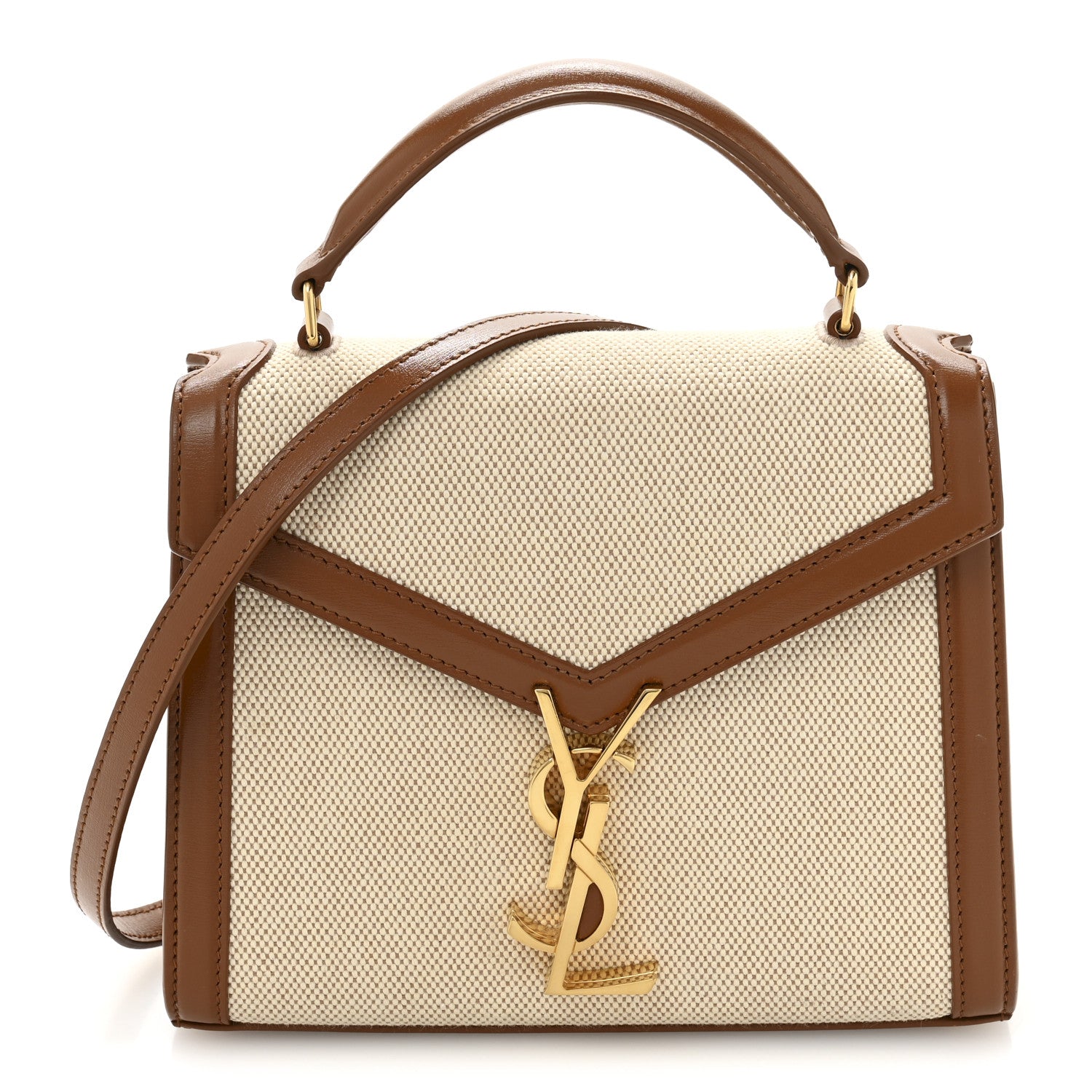 Canvas Calfskin Mini Classic Monogram Cassandra Top Handle Tan Natural