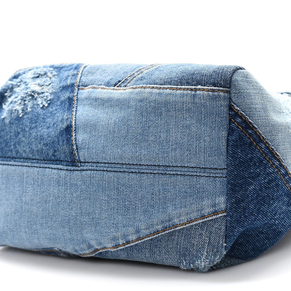 Calfskin Denim Patchwork Mini Miss Sicily Satchel Blue