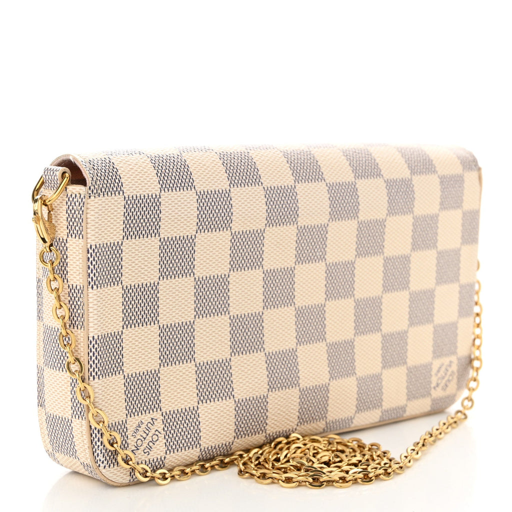 Damier Azur Pochette Felicie Chain Wallet Rose Ballerine