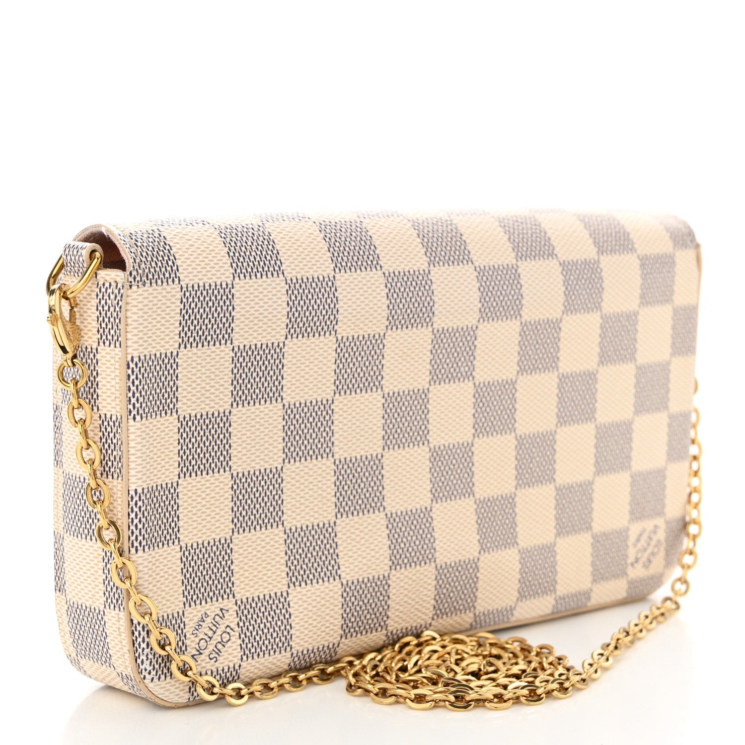Damier Azur Pochette Felicie Chain Wallet Rose Ballerine