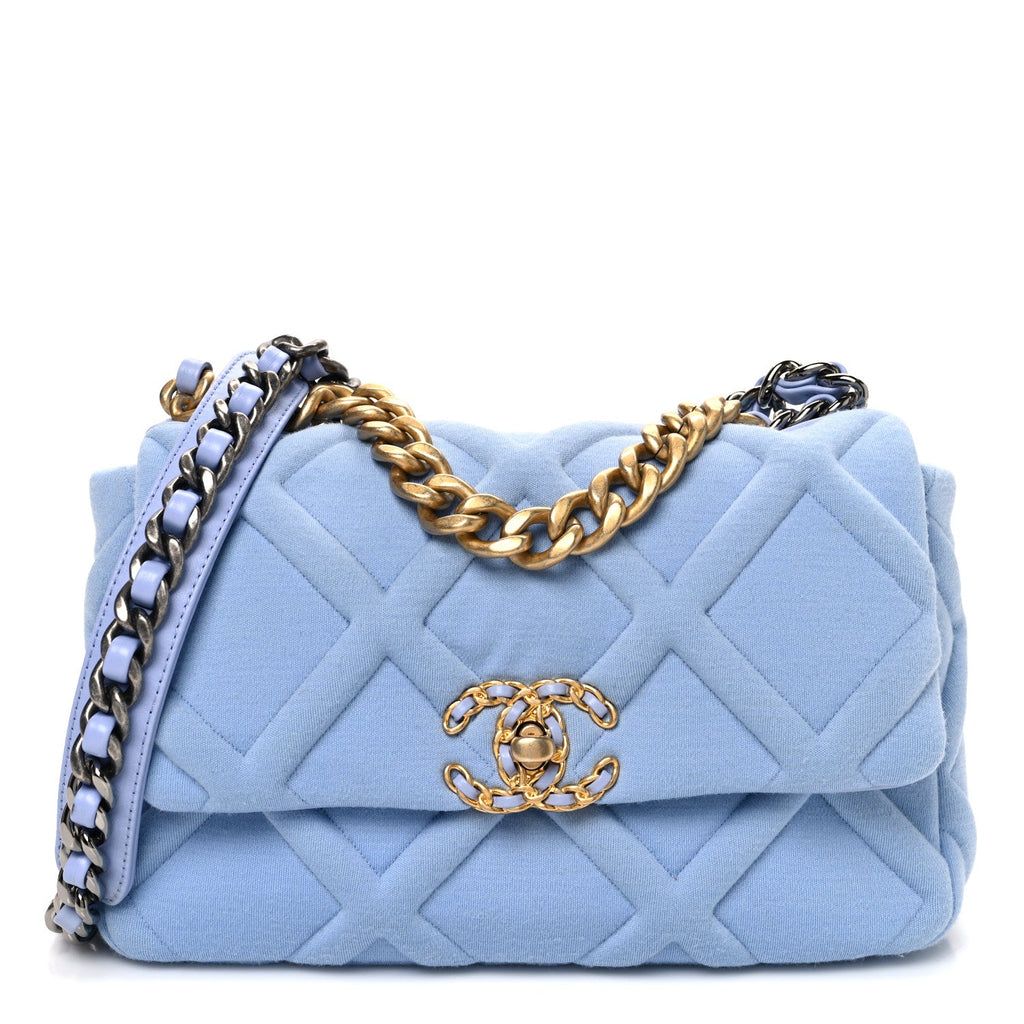 Jersey Lambskin Quilted Medium Chanel 19 Flap Light Blue