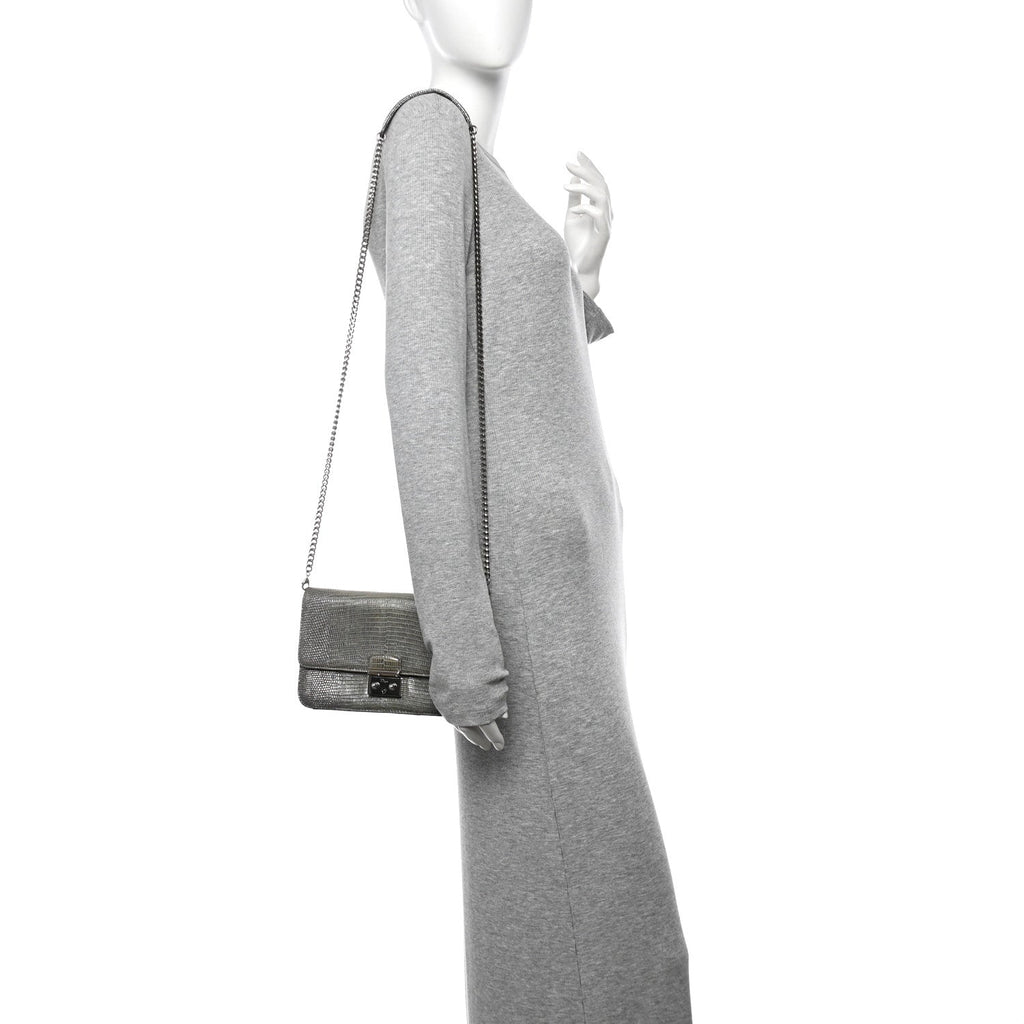 Metallic Lizard Miss Dior Promenade Pouch Gunmetal