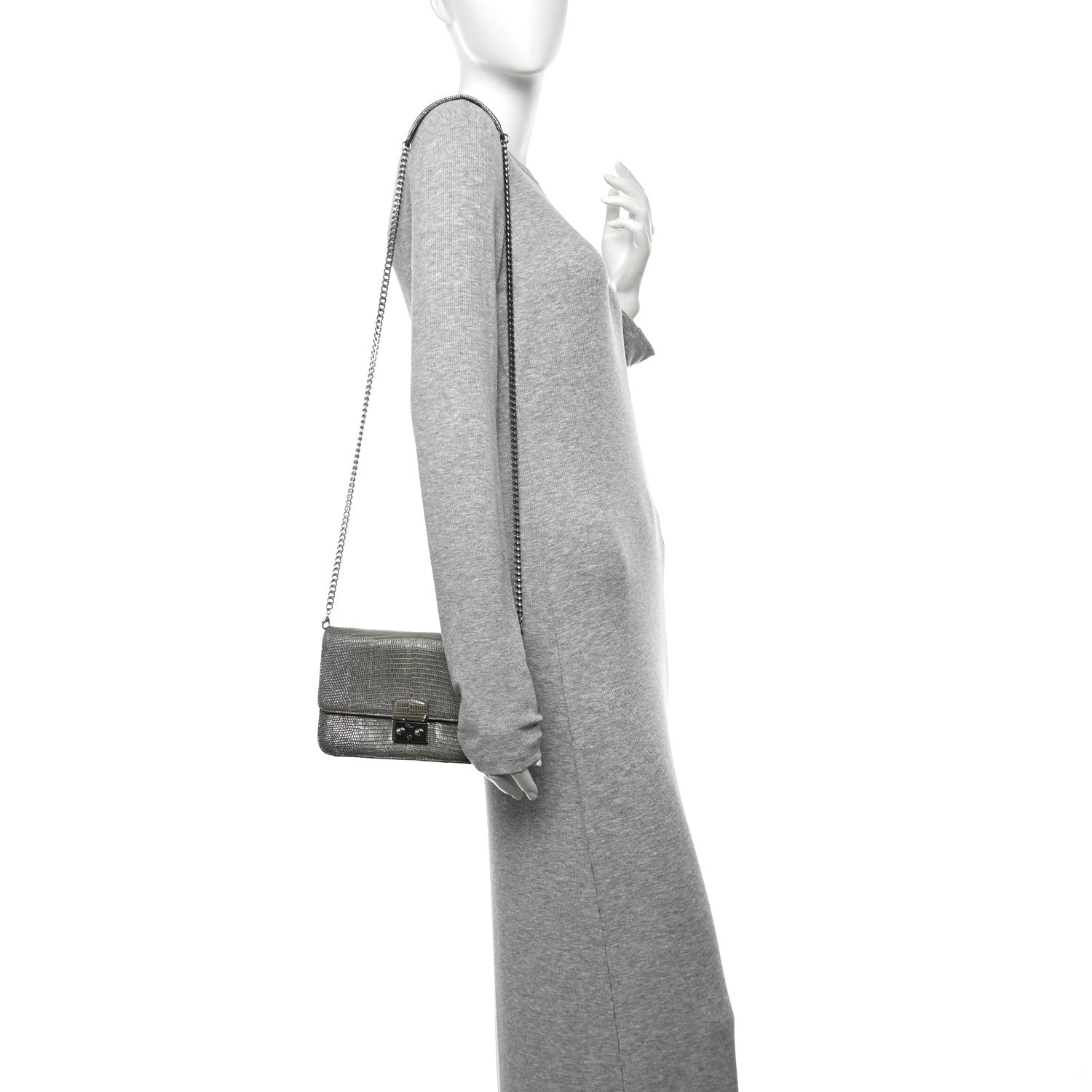 Metallic Lizard Miss Dior Promenade Pouch Gunmetal