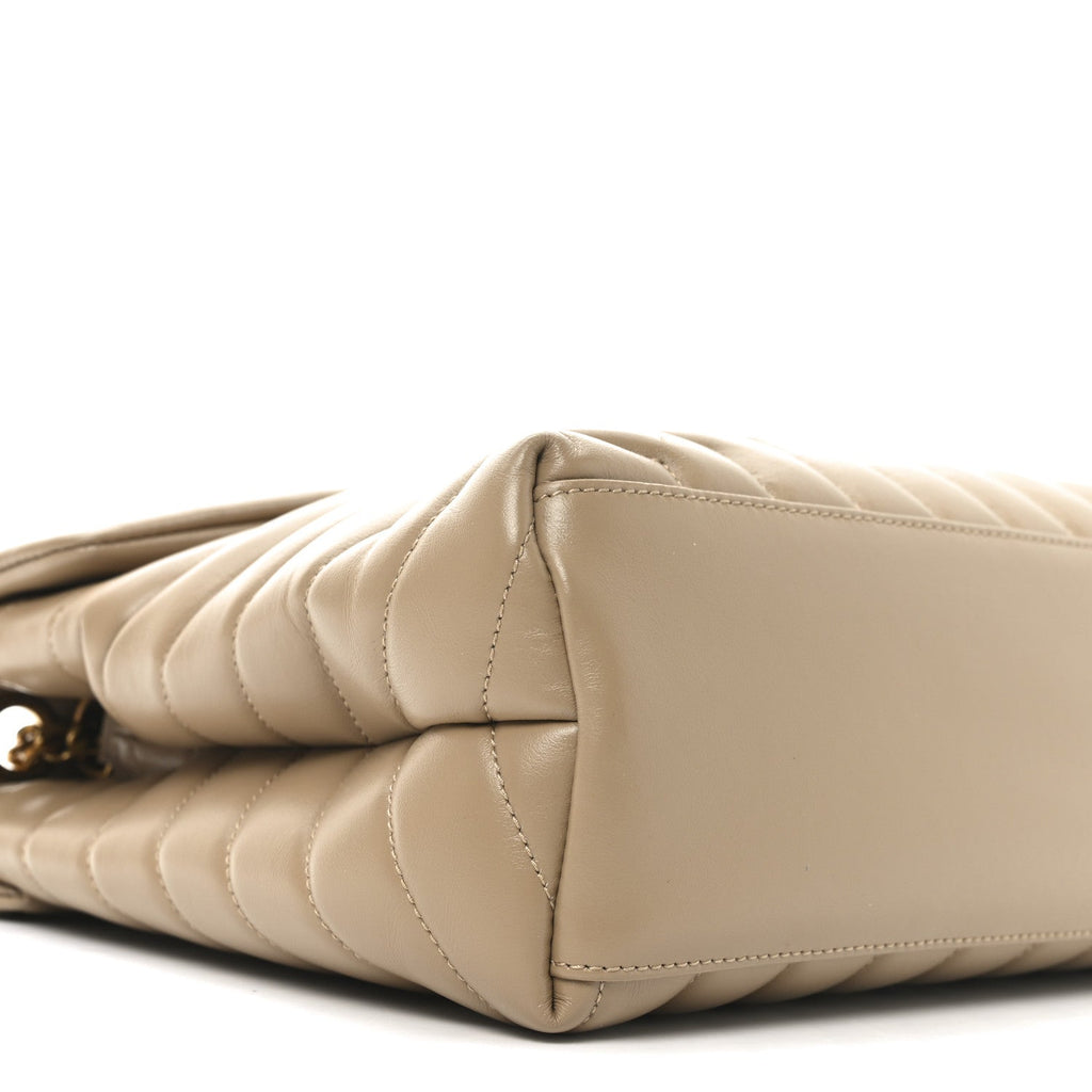 Calfskin Y Quilted Monogram Medium Loulou Chain Satchel Natural Tan