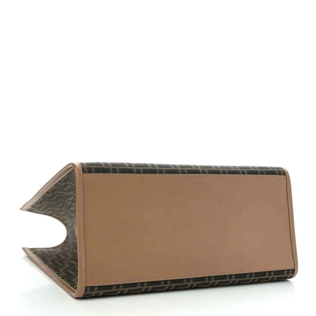 Fabric Jacquard FF 1974 Logo Large Fendi Sunshine Shopper Tote Tobacco Moro Sand