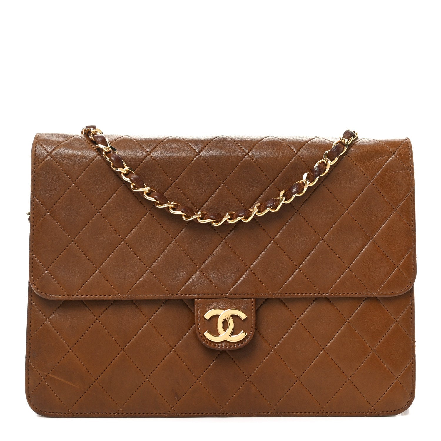 Lambskin Quilted Medium Single Flap Brown