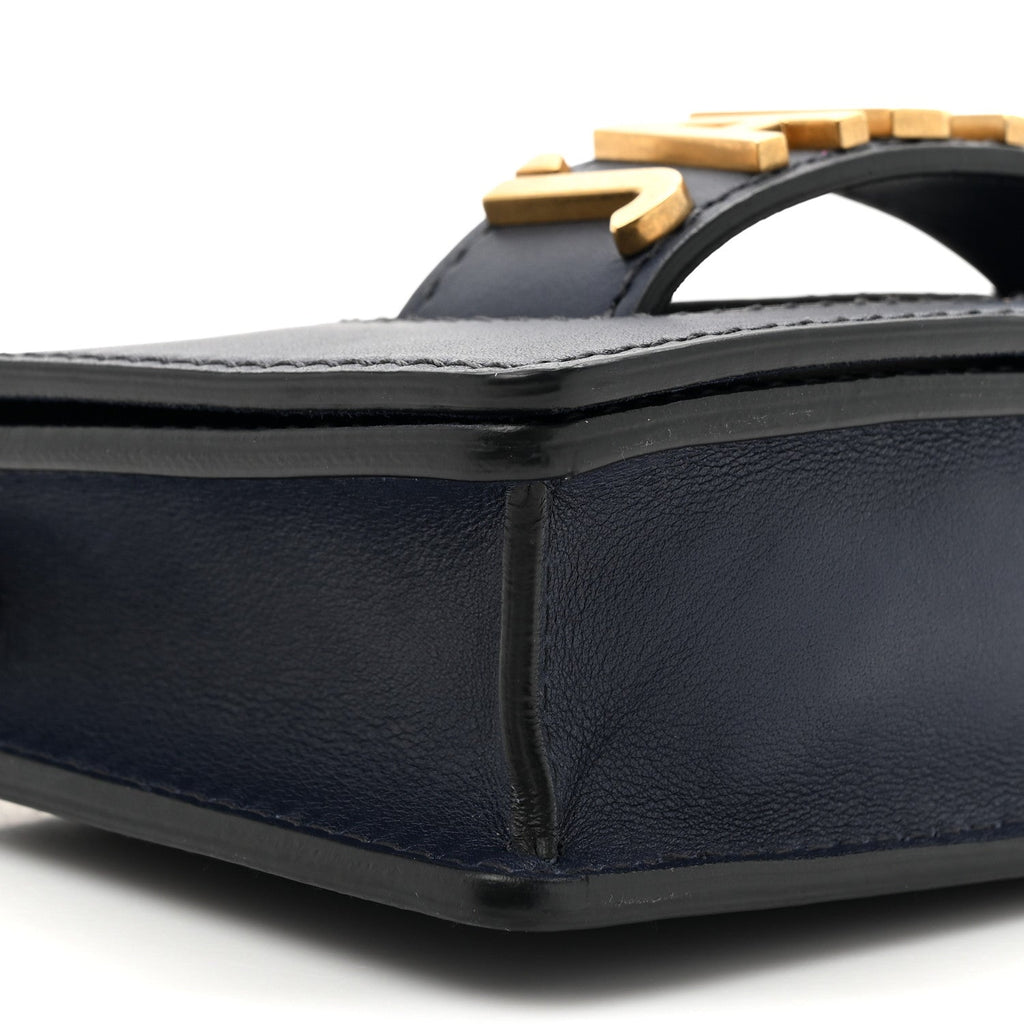 Calfskin Mini J'Adior Chain Flap Bag Navy Blue