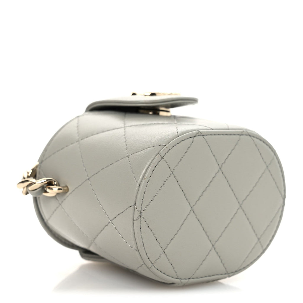 Lambskin Quilted Mini Vanity Case With Chain Grey
