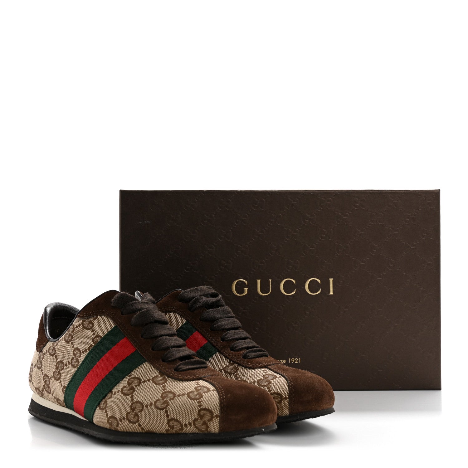 GG Monogram Suede Vintage Web Womens Sneakers 35.5 Dark Chestnut