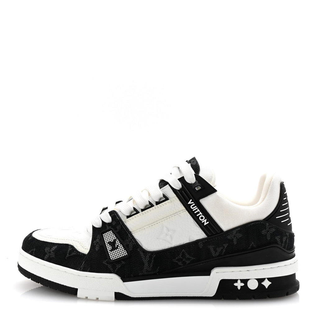 Calfskin Embossed Monogram Denim Mens LV Trainer Sneakers 9 Black