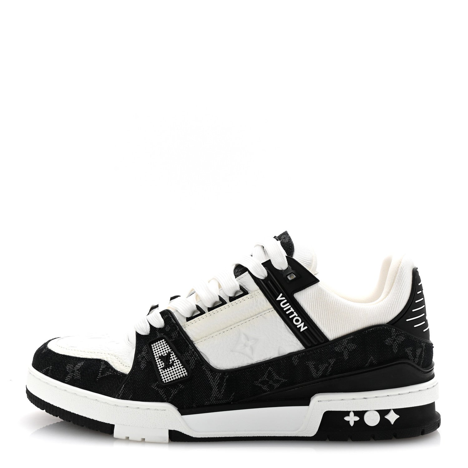 Calfskin Embossed Monogram Denim Mens LV Trainer Sneakers 9 Black